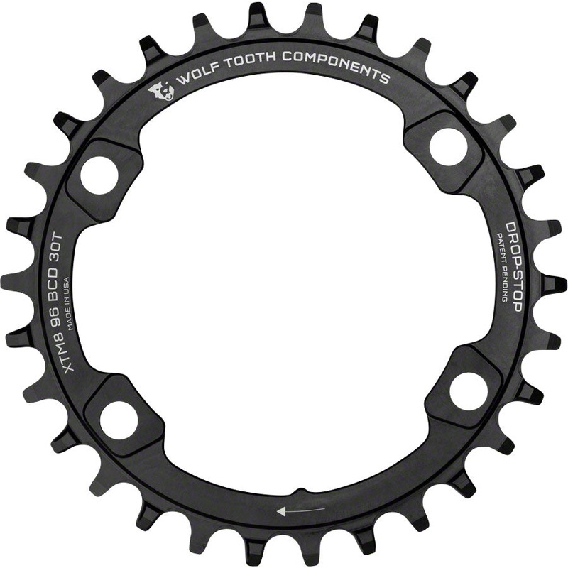 Wolf Tooth 96 BCD Chainring – 36t 96 Asymmetric BCD 4-Bolt Drop-Stop For Shimano XT M8000 SLX M7000 Cranks BLK