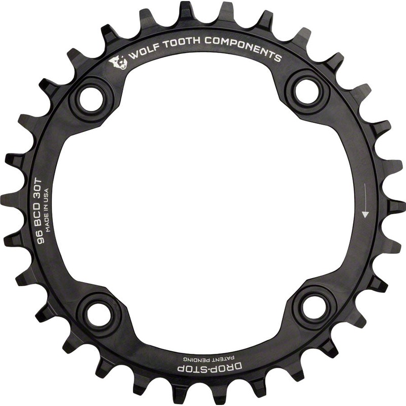 Wolf Tooth 96 Symmetrical BCD Chainring – 34t 96 BCD 4-Bolt Drop-Stop For Shimano Cranks BLK
