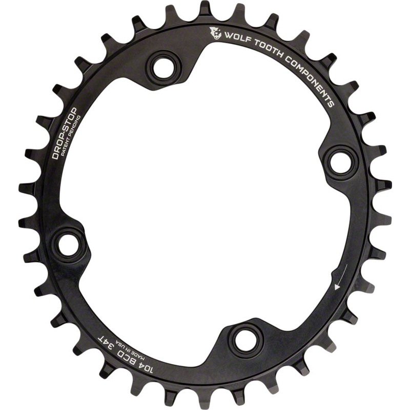 Wolf Tooth Elliptical 104 BCD Chainring – 34t 104 BCD 4-Bolt Drop-Stop A BLK