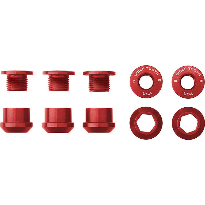 Wolf Tooth 1x Chainring Bolt Set – 6mm Dual Hex Fittings Set/5 Red