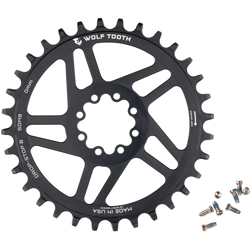 Wolf Tooth Direct Mount Chainring – 36t SRAM Direct Mount Drop-Stop B For SRAM 8-Bolt Cranksets 0mm Offset BLK