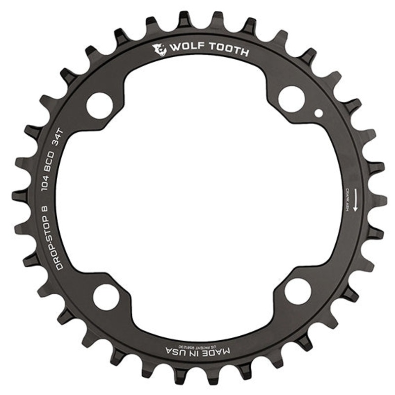 Wolf Tooth 104 BCD Chainring – 34t 104 BCD 4-Bolt Drop-Stop B Black