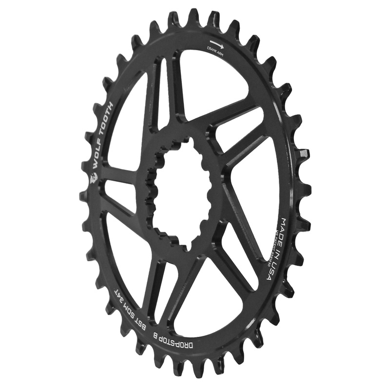 Wolf Tooth Direct Mount Chainring – 34t SRAM Direct Mount Drop-Stop B For SRAM 3-Bolt Boost Cranks 3mm Offset BLK