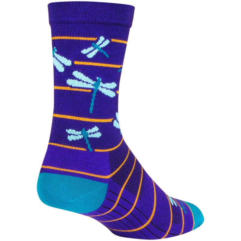 SockGuy Dragonflies Crew Socks – 6″ Purple/Blue/Orange Small/Medium
