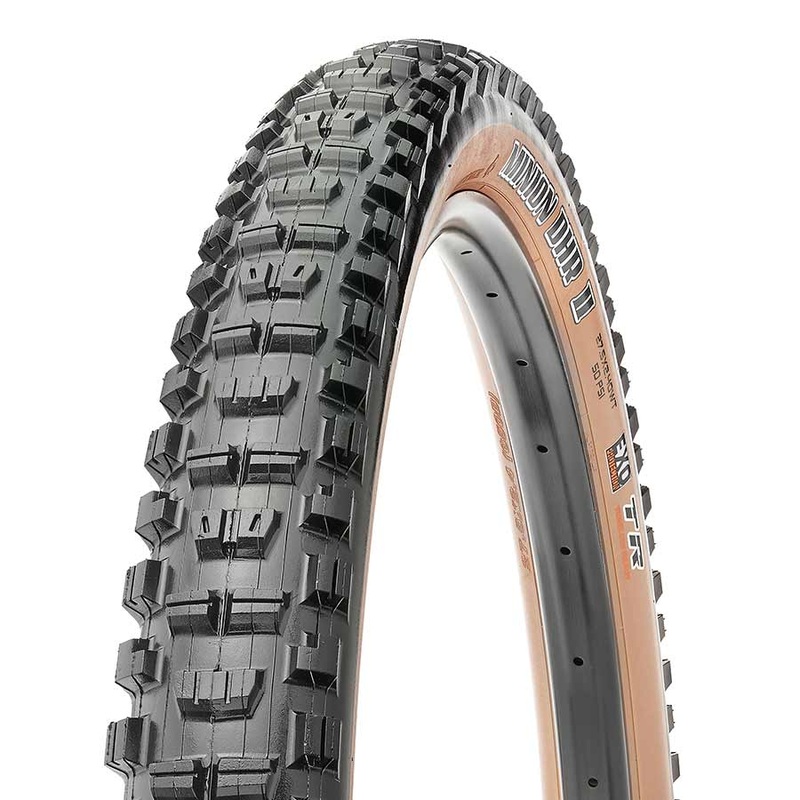 Maxxis Minion DHR II Tire – 27.5 x 2.4 Tubeless Folding BLK/Dark Tan Dual EXO Wide Trail