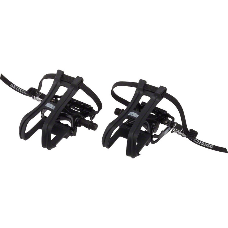 Dimension Compe Combo Pedals/Toe Clip Combo – Aluminum 9/16″ Black