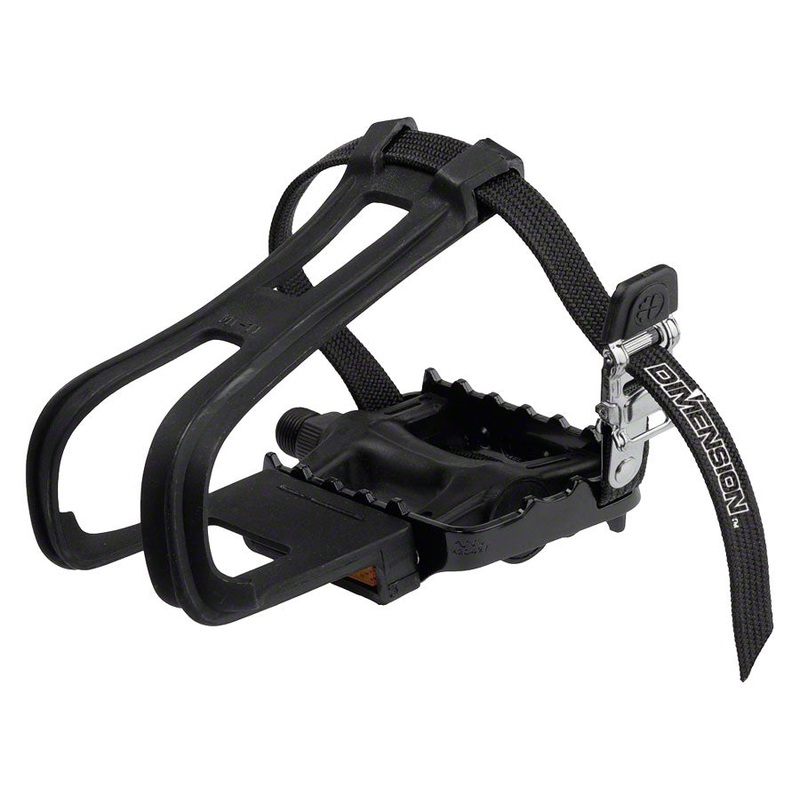 Dimension Sport Combo Pedals/Toe Clip Combo – Plastic 9/16″ Black
