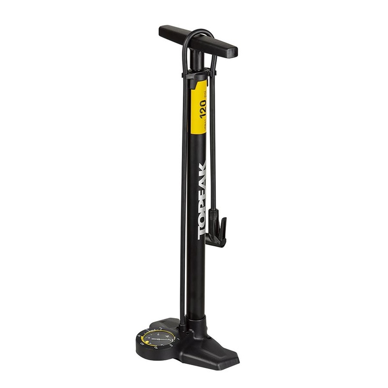 Topeak Joeblow Urban Ex Floor Pump – Steel Barrel / Plastic Base  3.5″ Base Mount Gauge 120 Psi /8 Bar Smarthead BLK/Sand