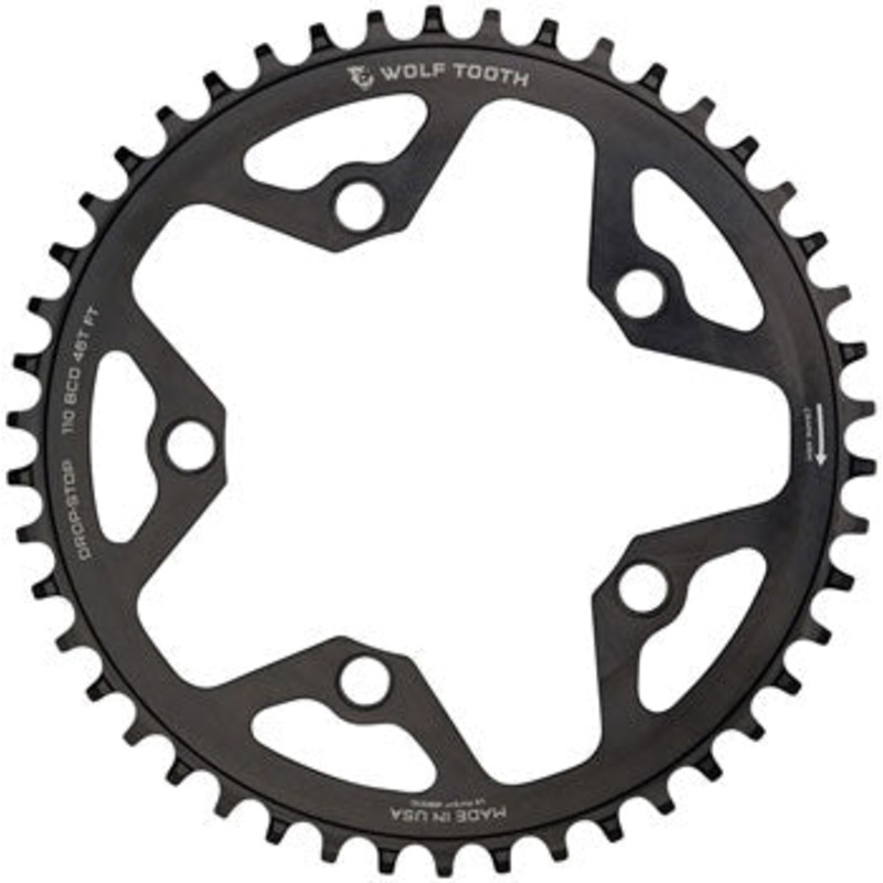 Wolf Tooth 110 BCD Cyclocross and Road Chainring – 44t, 110 BCD, 5-Bolt, Drop-Stop, 10/11/12-Speed Eagle and Flattop Compatible, Black