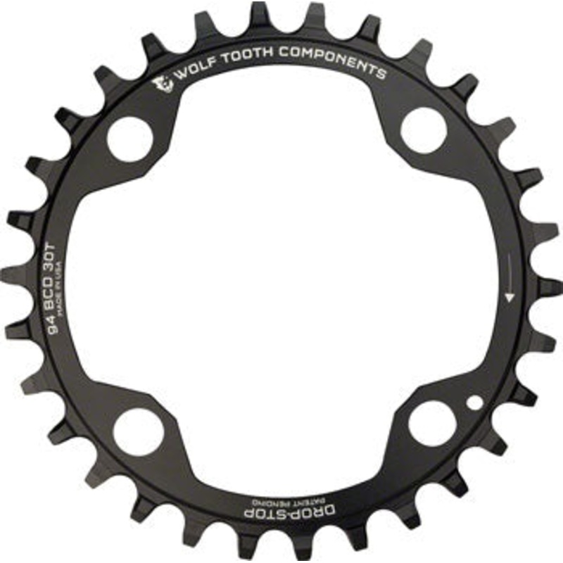 Wolf Tooth 94 BCD Chainring – 30t, 94 BCD, 4-Bolt, Drop-Stop, For SRAM Cranks, Black