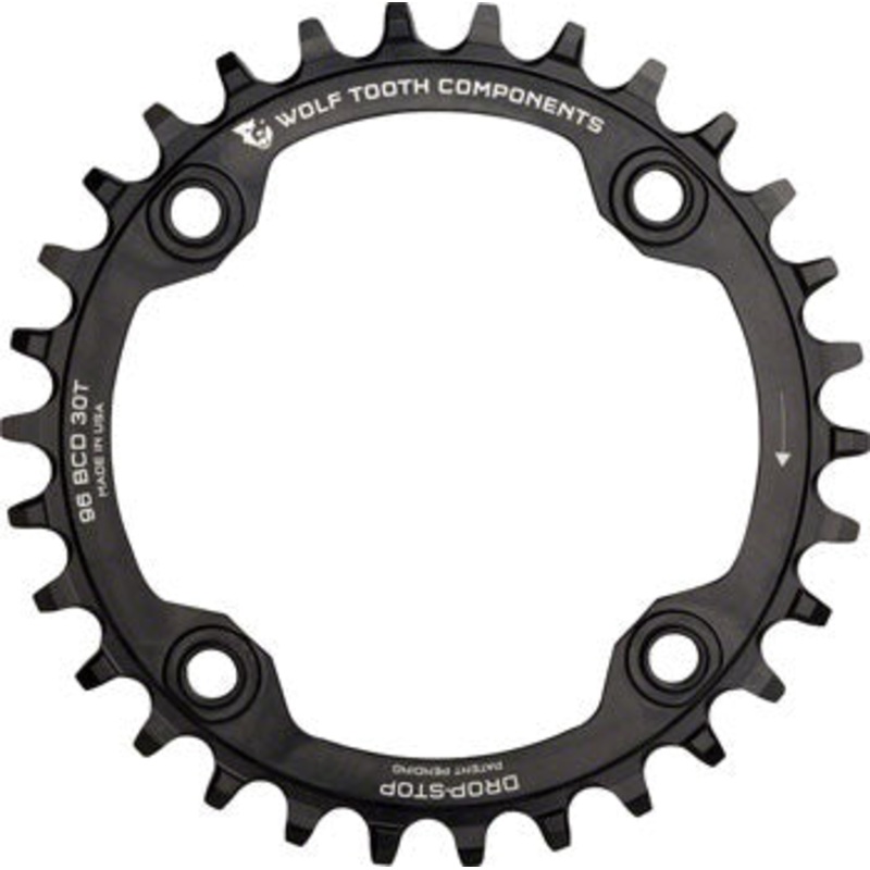 Wolf Tooth 96 Symmetrical BCD Chainring – 30t, 96 BCD, 4-Bolt, Drop-Stop, For Shimano Cranks