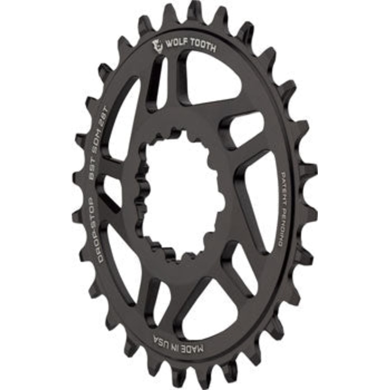 Wolf Tooth Direct Mount Chainring – 28t, SRAM Direct Mount, Drop-Stop A, For SRAM 3-Bolt Boost Cranks, 3mm Offset, Black