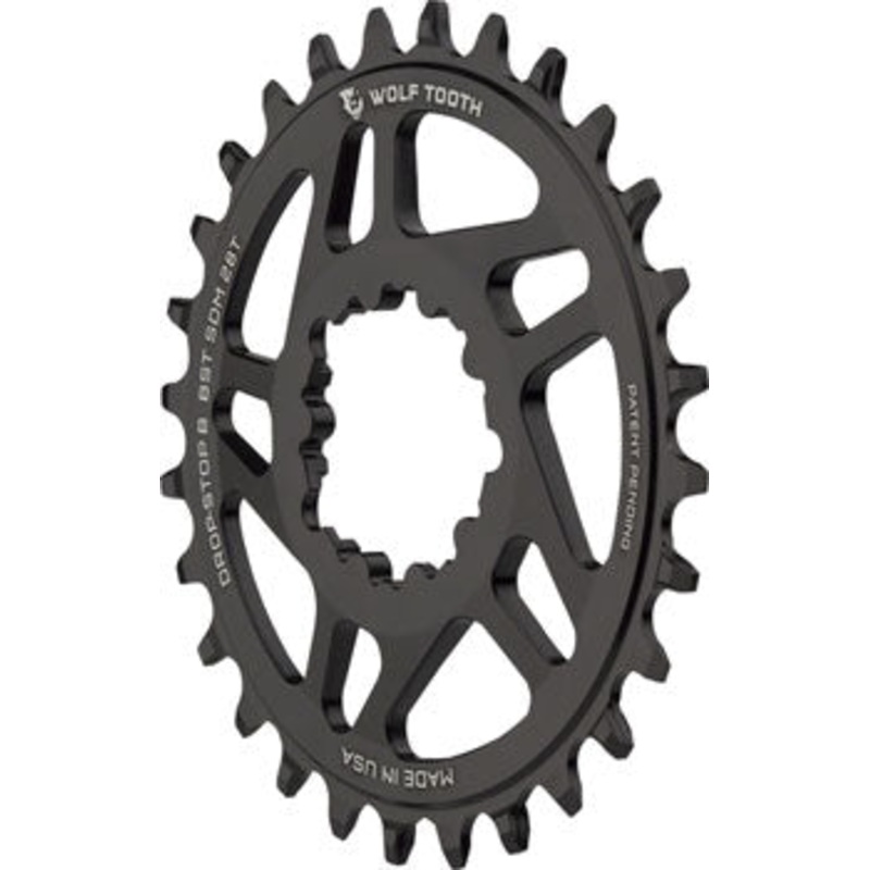 Wolf Tooth Direct Mount Chainring – 28t, SRAM Direct Mount, Drop-Stop B, For SRAM 3-Bolt Boost Cranks, 3mm Offset, Black