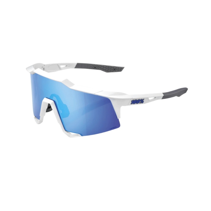 100% Speedcraft Matte White/HiPER Blue Multilayer Mirror Lens