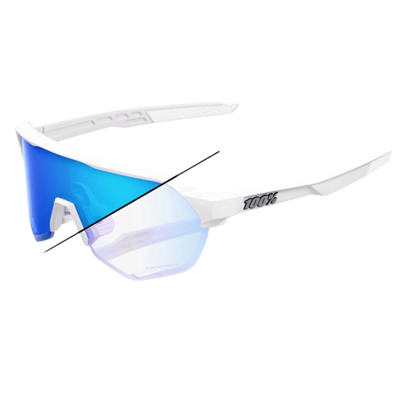 100% S2 Bastille Limited Edition Pearl White Glitter Frame/Blue Mirror Photocromic Lens