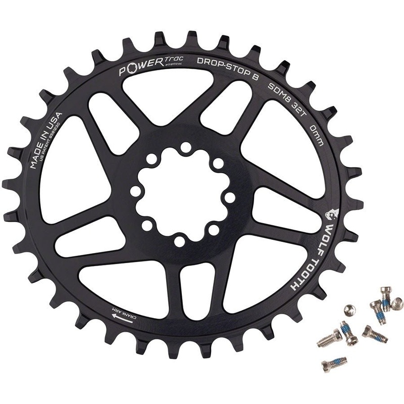 Wolf Tooth Components Chainring – Drop-Stop B – 0mm Offset – SRAM 8-Bolt Direct Mount – 32t – Oval – Black