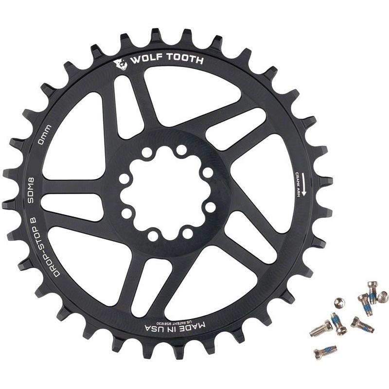 Wolf Tooth Components Chainring – Drop-Stop B – 0mm Offset – SRAM 8-Bolt Direct Mount – 32t – Round – Black