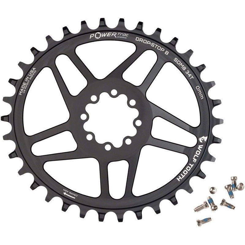 Wolf Tooth Components Chainring – Drop-Stop B – 0mm Offset – SRAM 8-Bolt Direct Mount – 34t – Oval – Black