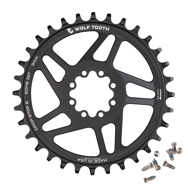 Wolf Tooth Round Chainring – 28t – SRAM 8-Bolt Direct Mount – Drop-Stop B – 3mm Offset – Black