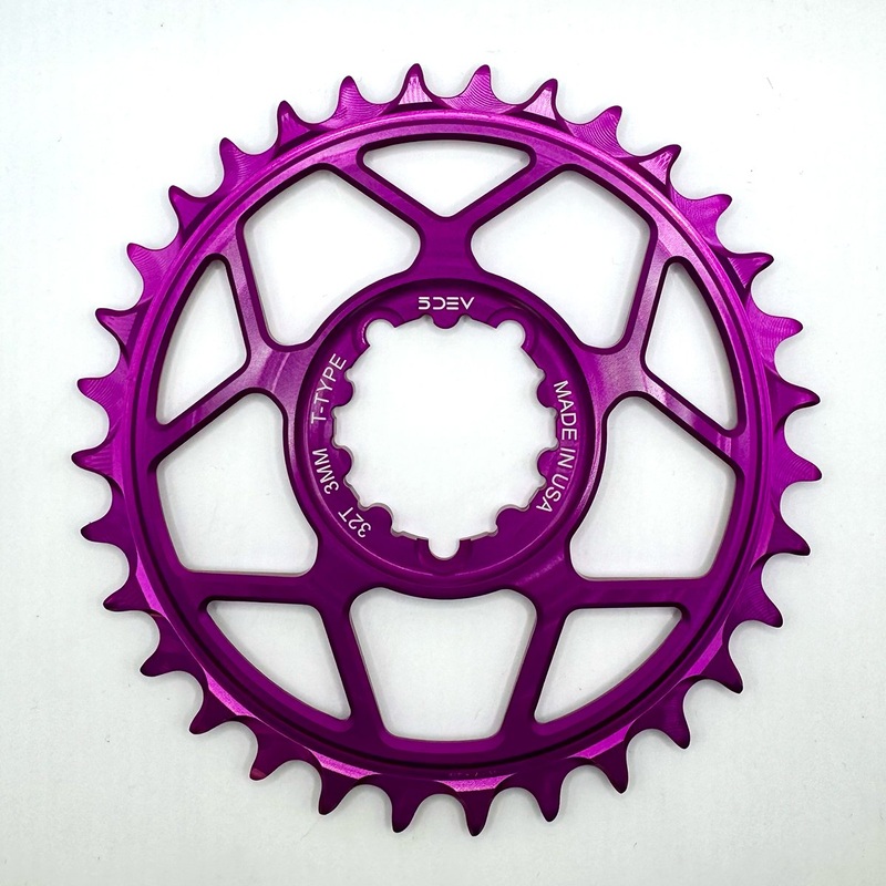 5DEV Chainring – T-Type SRAM 3-Bolt Chainring – 3mm Offset – 32T – Purple